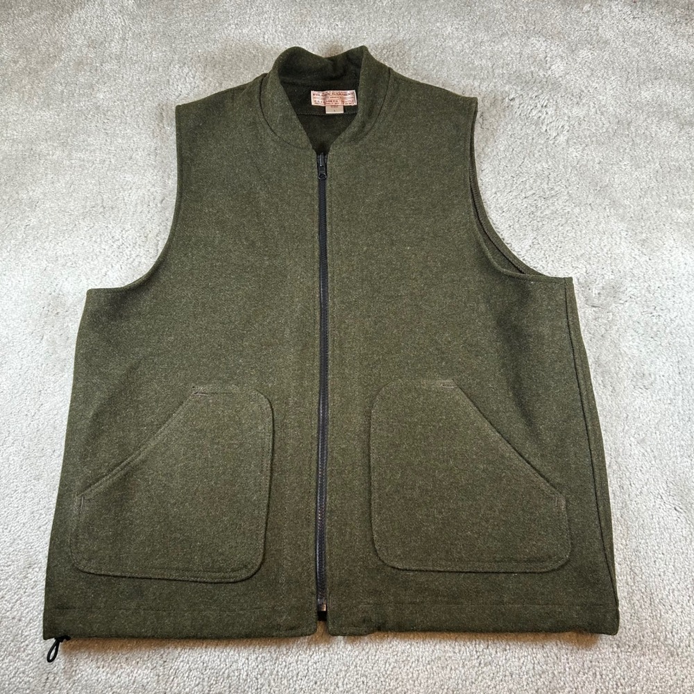 Vintage Filson Wool Vest Mens L Green Full Zip Virgin Wool Made In USA 10033AL